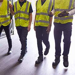 Employees in safety vests