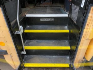 School Bus Steps With Safeguard Hi-Traction Anti-Slip Covers Installed