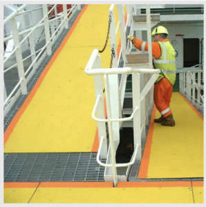 SafeGuard Hi-Traction and HiGlo-Traction Anti-Slip Walkways Covers Applied to Marine Vessel Ramps