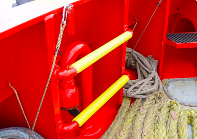 Yellow Anti-slip Ladder rung covers on red ladder