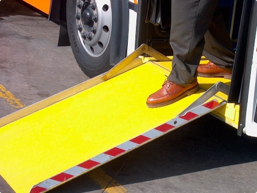 Stepping on yellow anti-slip placement walkway